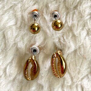 Cowry Shell & Gold-Tone Stud Earring Set